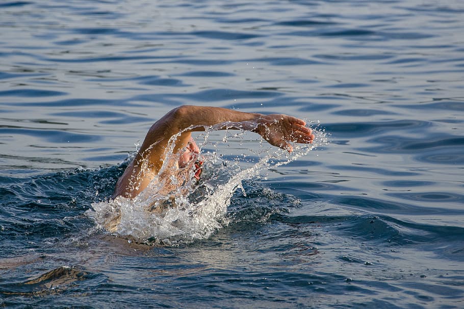 Person Swimming on Body of Water Doing Freestyle Strokes, athletic