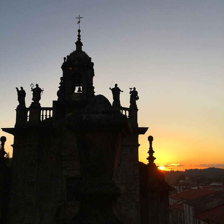 sunset, evening, spain, sky, in the evening, pilgrimage, church HD wallpaper