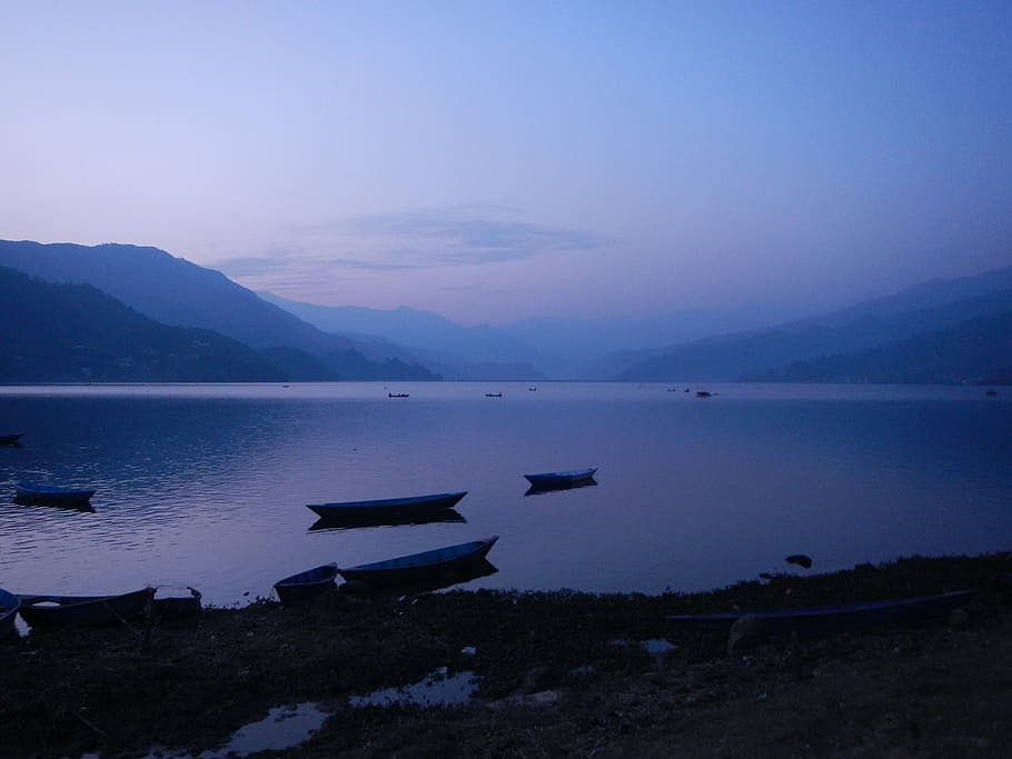 nepal, pokhara, peace, calm, lake, blue, boat, quiet, meditation, HD wallpaper