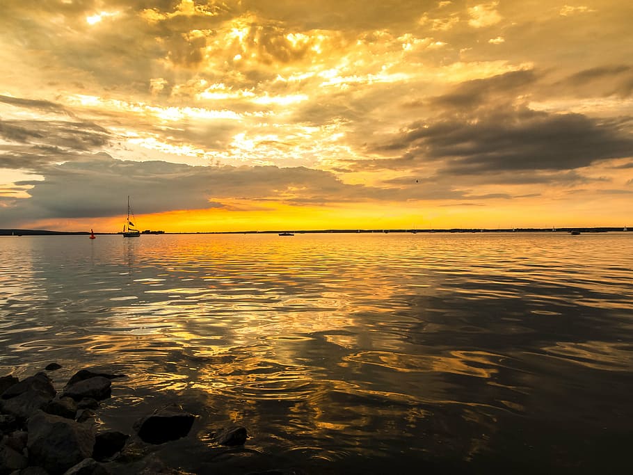 sunset, landscape, nature, water, sea, beach, summer, sky, dusk HD wallpaper