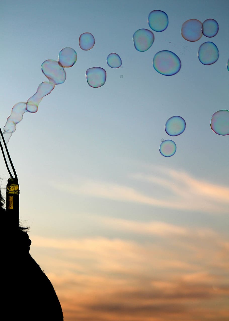 time-lapse photography of bubbles, sky, sunset, soap, fun, nature HD wallpaper