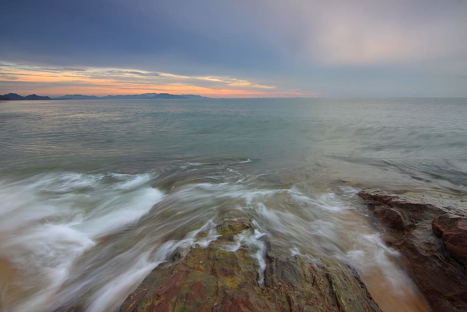 sea, dawn, landscape, nature, beach, clouds, daylight, dusk, evening HD wallpaper