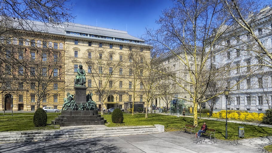 vienna, austria, beethoven plaza, building, monument, statue, HD wallpaper
