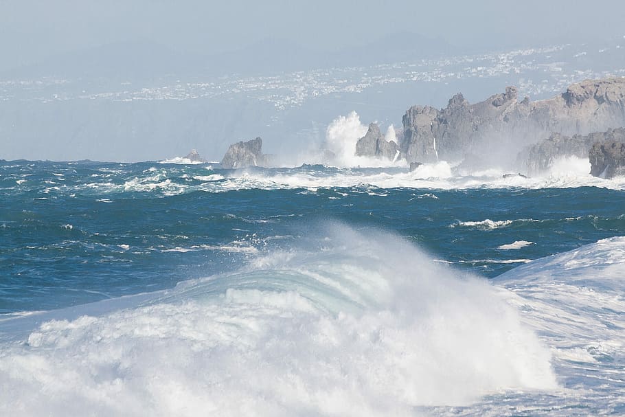 Ocean, Flood, Sea, Wave, Water, Spray, holiday, surf, stormy HD wallpaper