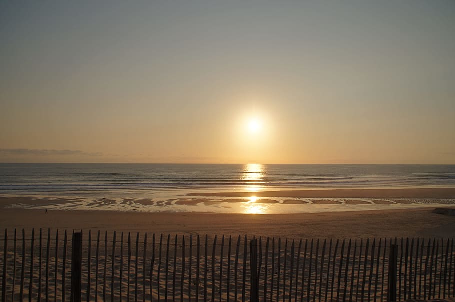 Sunset, Beach, Biscarrosse, Ocean, atlantic, dune, sea, relax HD wallpaper
