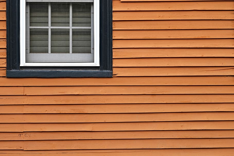 window on house, brown wooden wall, siding, building, exterior