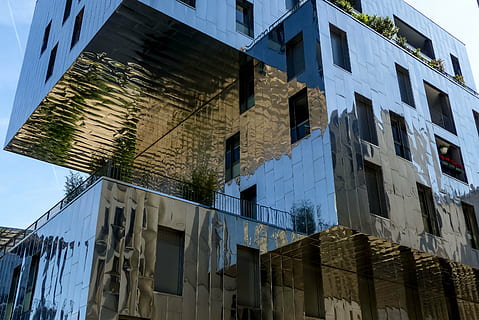 facade, metal, lyon, confluence, architecture, building, contemporary architecture HD wallpaper