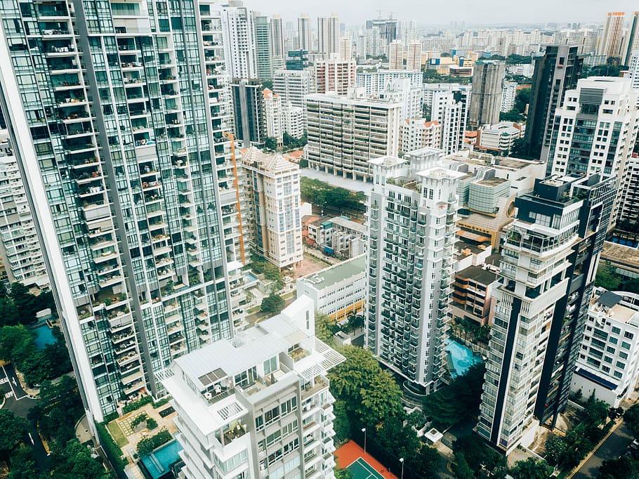 aerial view photography of concrete high-rise buildings, high rise buildings at daytime HD wallpaper