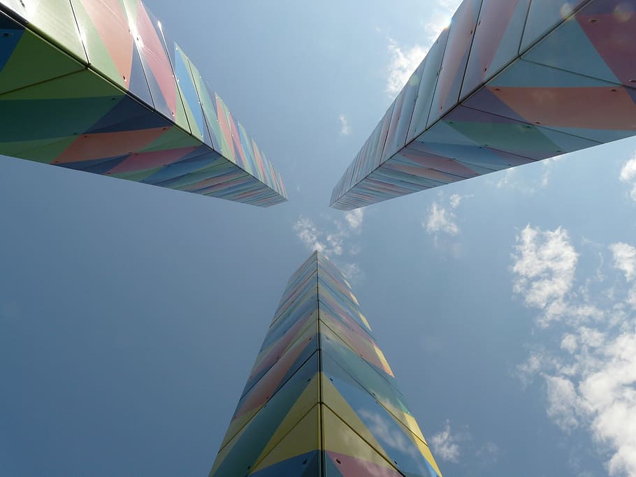 artwork, columnar, colorful, sky, infinite, top, low angle view HD wallpaper