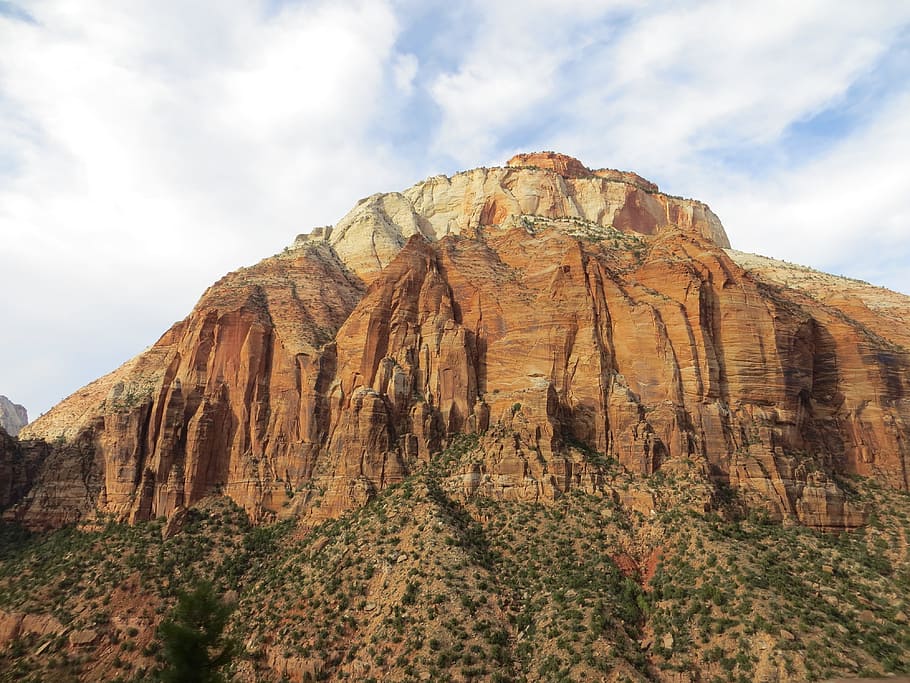zion, park, landscape, rock, mountain, rock - object, sky, rock formation HD wallpaper
