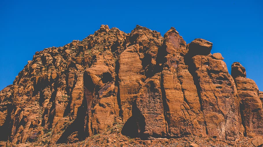 blue, sky, rock, landscape, rock - object, solid, rock formation HD wallpaper