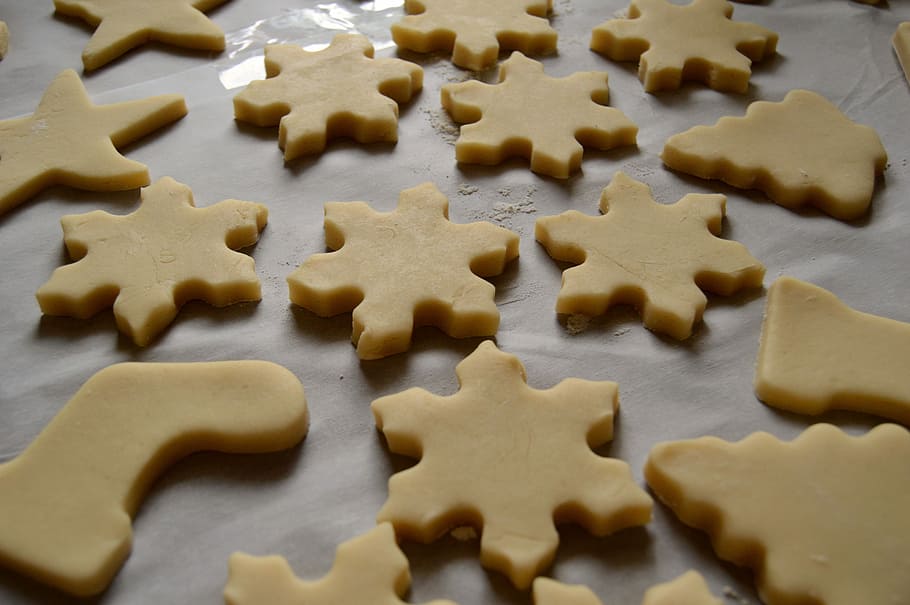 Sugar Cookies, cutout raw cookies, snowflake, baking, food, star HD wallpaper