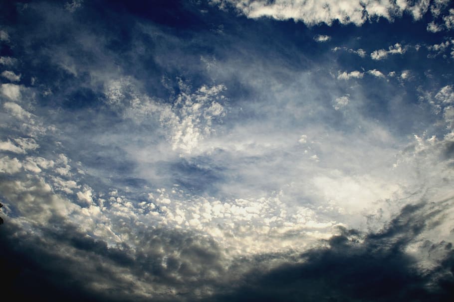sky, blue, cloud, white, smokey, speckled, dappled, whispy, HD wallpaper