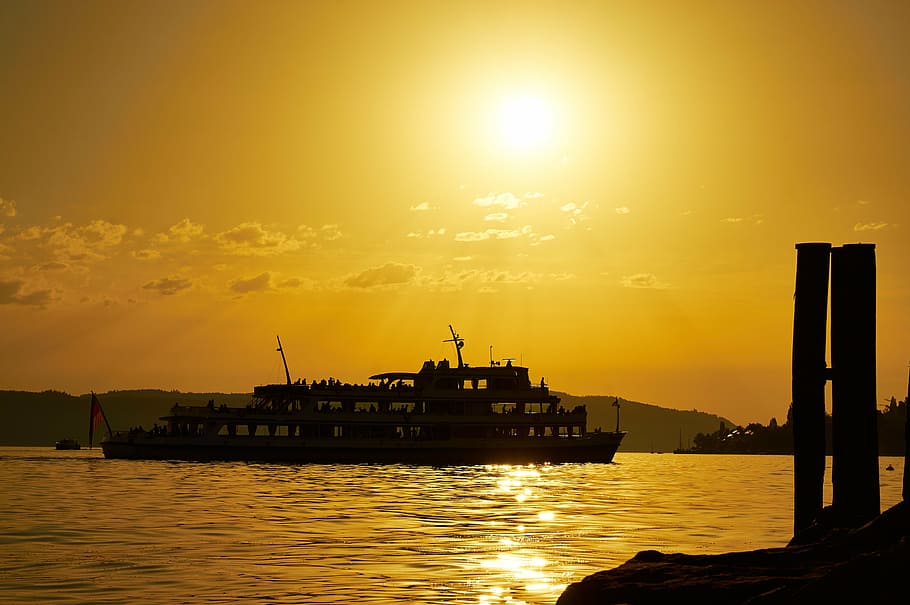 untitled, ship, sun, port, coast, water, germany, lake constance HD wallpaper