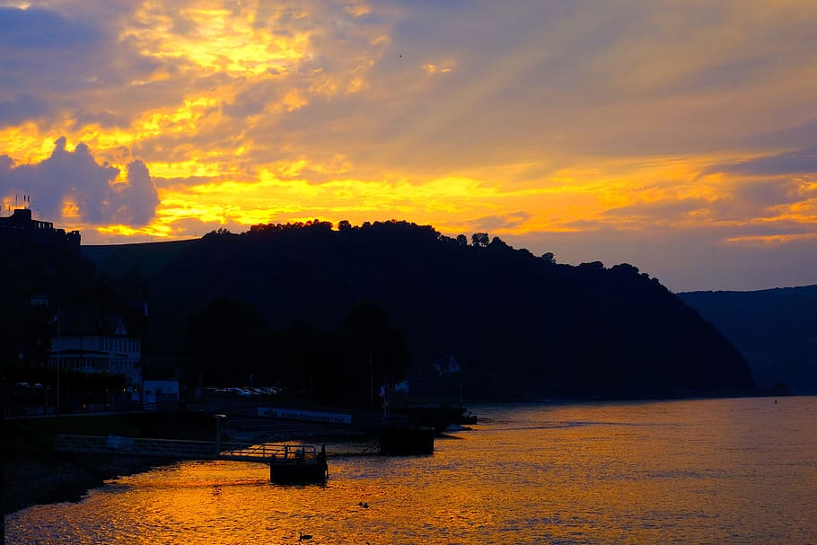 Sunset, Evening, Clouds, Silhouette, Sky, dusk, orange, evening sky HD wallpaper