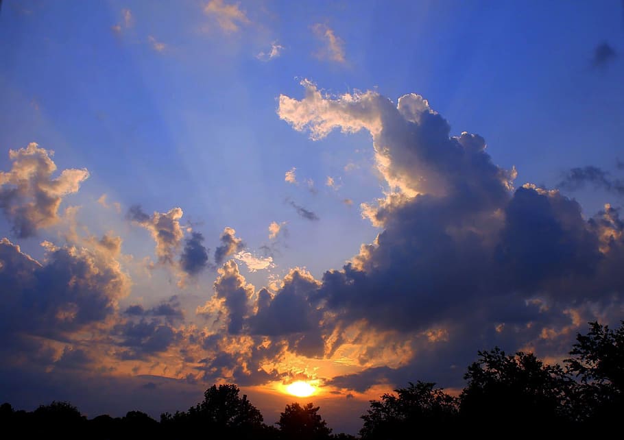 sun, clouds, sunset, landscape, dusk, sky, mood, nature, afterglow HD wallpaper