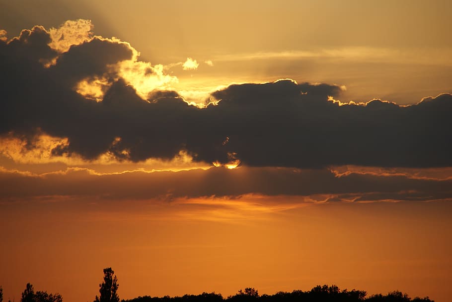 sun, sunset, clouds, sky, cloudiness, evening, nature, outdoor HD wallpaper