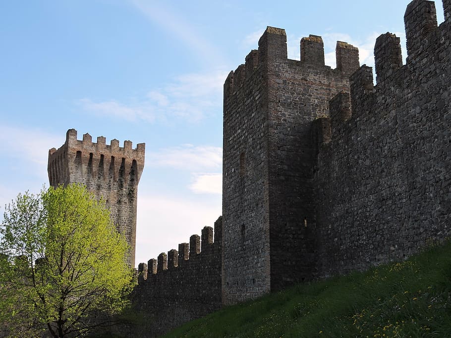 torre, castle, walls, tree, green, fortification, middle ages HD wallpaper