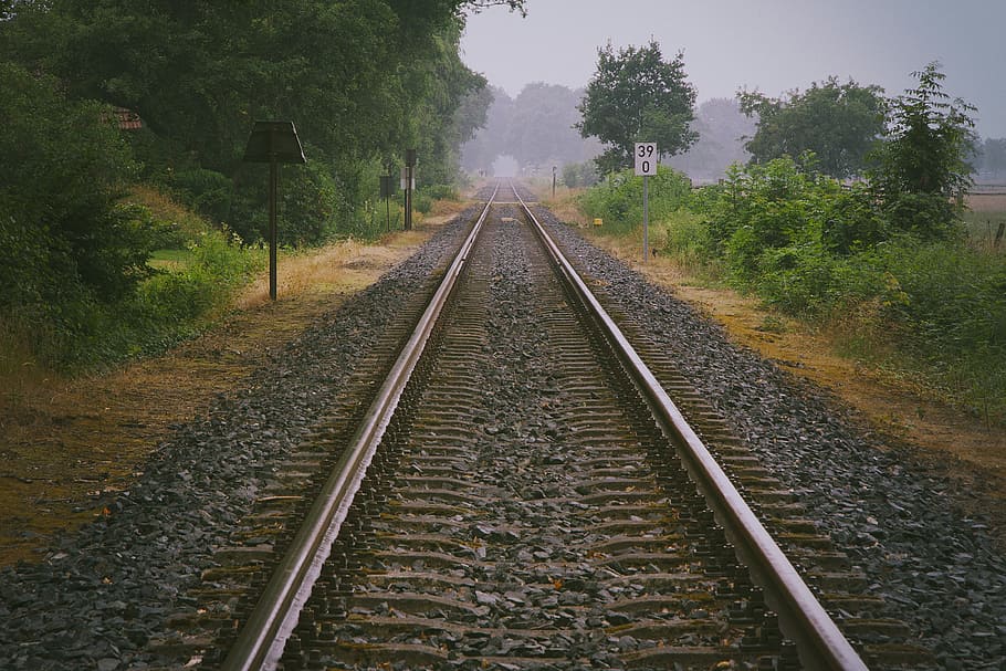 Long railway, landscape, railroad Track, transportation, train HD wallpaper