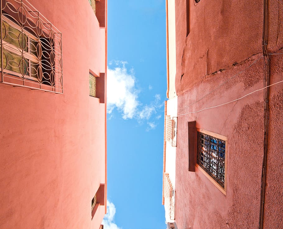 architecture, building, infrastructure, pink, wall, blue, built structure HD wallpaper