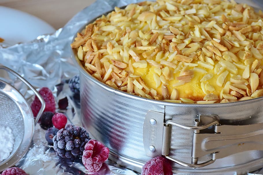 cooked food on silver bowl, cake, cheesecake, bake, pastries HD wallpaper