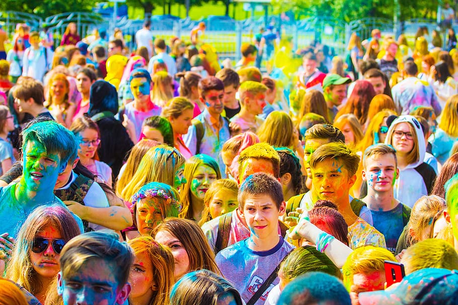 group of people with assorted color paints, Festival Of Colors, HD wallpaper