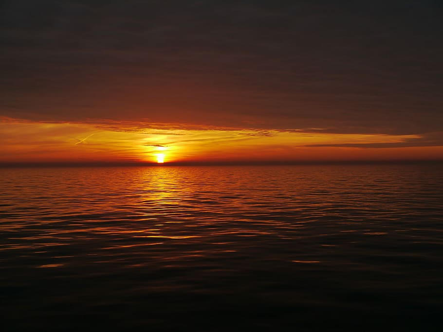 Sunset, Night, Sea, View, evening sky, sea view, scenics, beauty in nature HD wallpaper