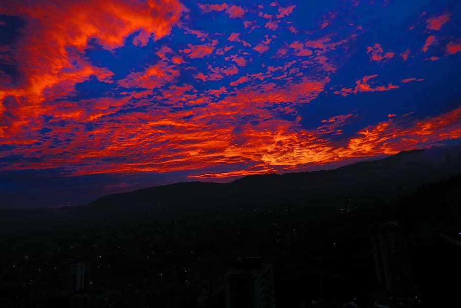 medellín, envigado, dawn, landscape, sky, clouds, background, HD wallpaper