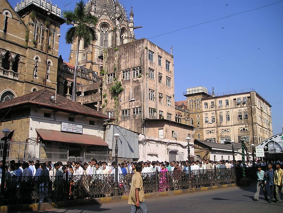 India, Mumbai, Bombay, Crowd, Human, many, architecture, building exterior, HD wallpaper