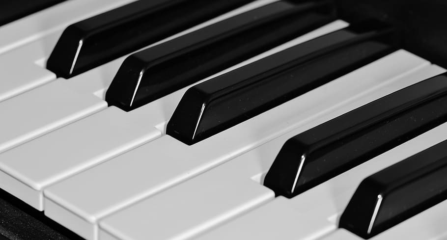 closeup photo of piano key, keyboard, keys, music, instrument