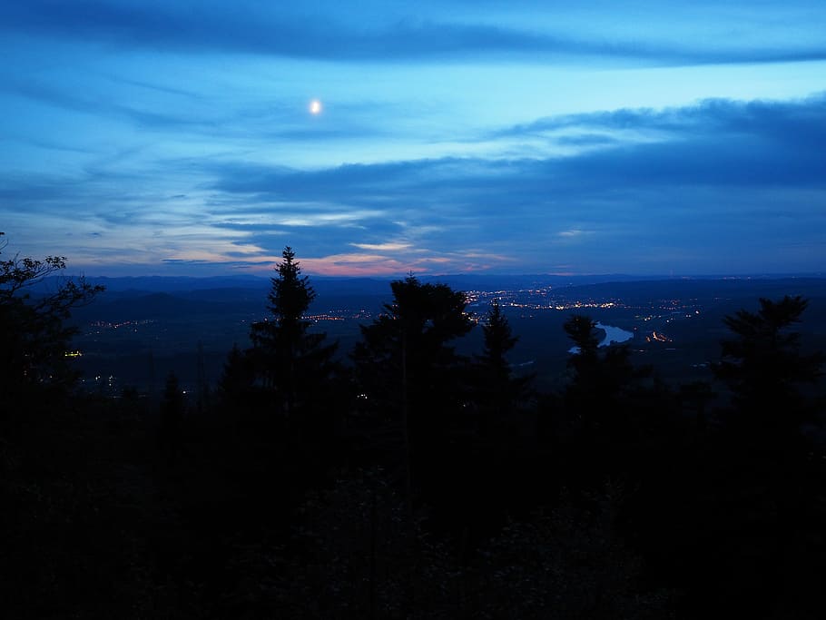 night, dark, view, outlook, hotzenwald, rhine valley, river HD wallpaper