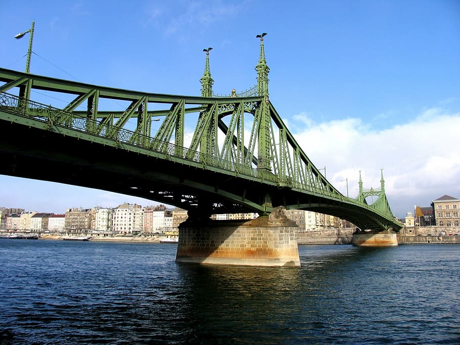 budapest, bridge, blue sky, danube, river, capital, pillar, HD wallpaper