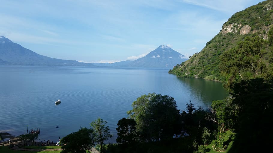 lake atitlan, panajachel, solola, guatemala, water, mountain, HD wallpaper