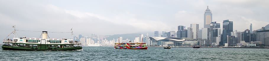 white ship on sea, hong kong, victoria harbour, the skyscraper, HD wallpaper