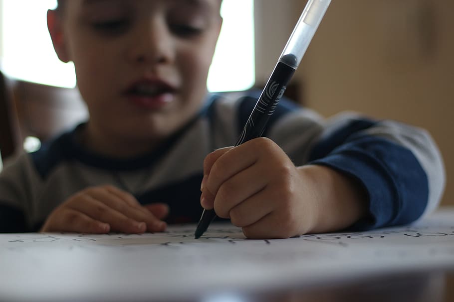 pen, child, write articles, drawing, process, learning, one person HD wallpaper