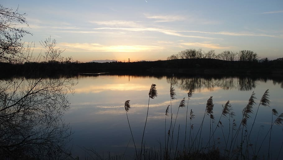 Sunset, Brognard, Doubs, Franche-Comté, lake, forest, nature HD wallpaper