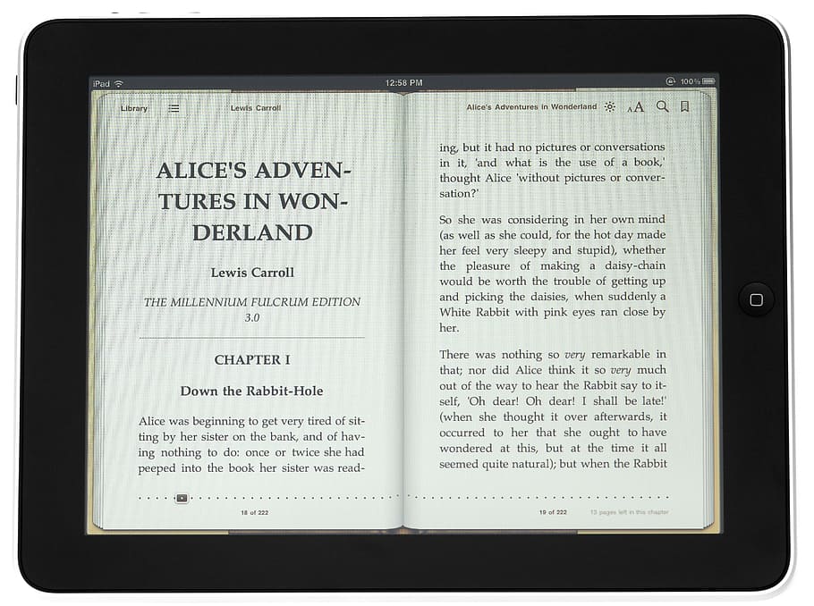 opened Alice Adventures in Wonderland by Lewis Carrell book, Ebook, HD wallpaper