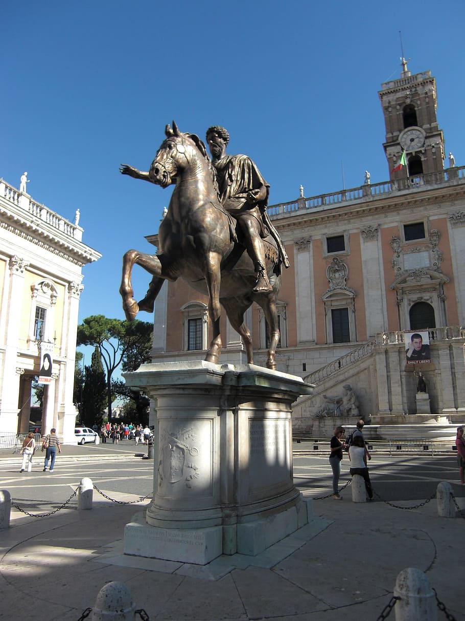 Piazza Del Campidoglio, Monument, Rome, italy, equestrian statue, HD wallpaper
