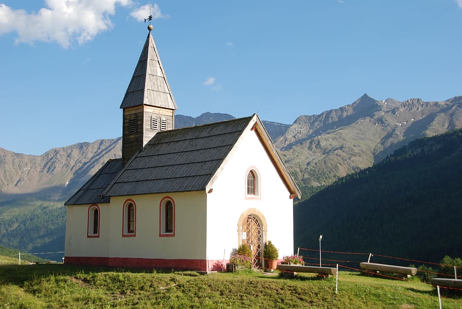 church, chapel, christian, mountains, alpine, val senales, maso corto, HD wallpaper