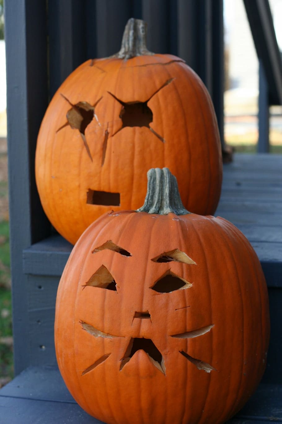 pumpkin, carved, jack o lanterns, two, celebration, halloween HD wallpaper