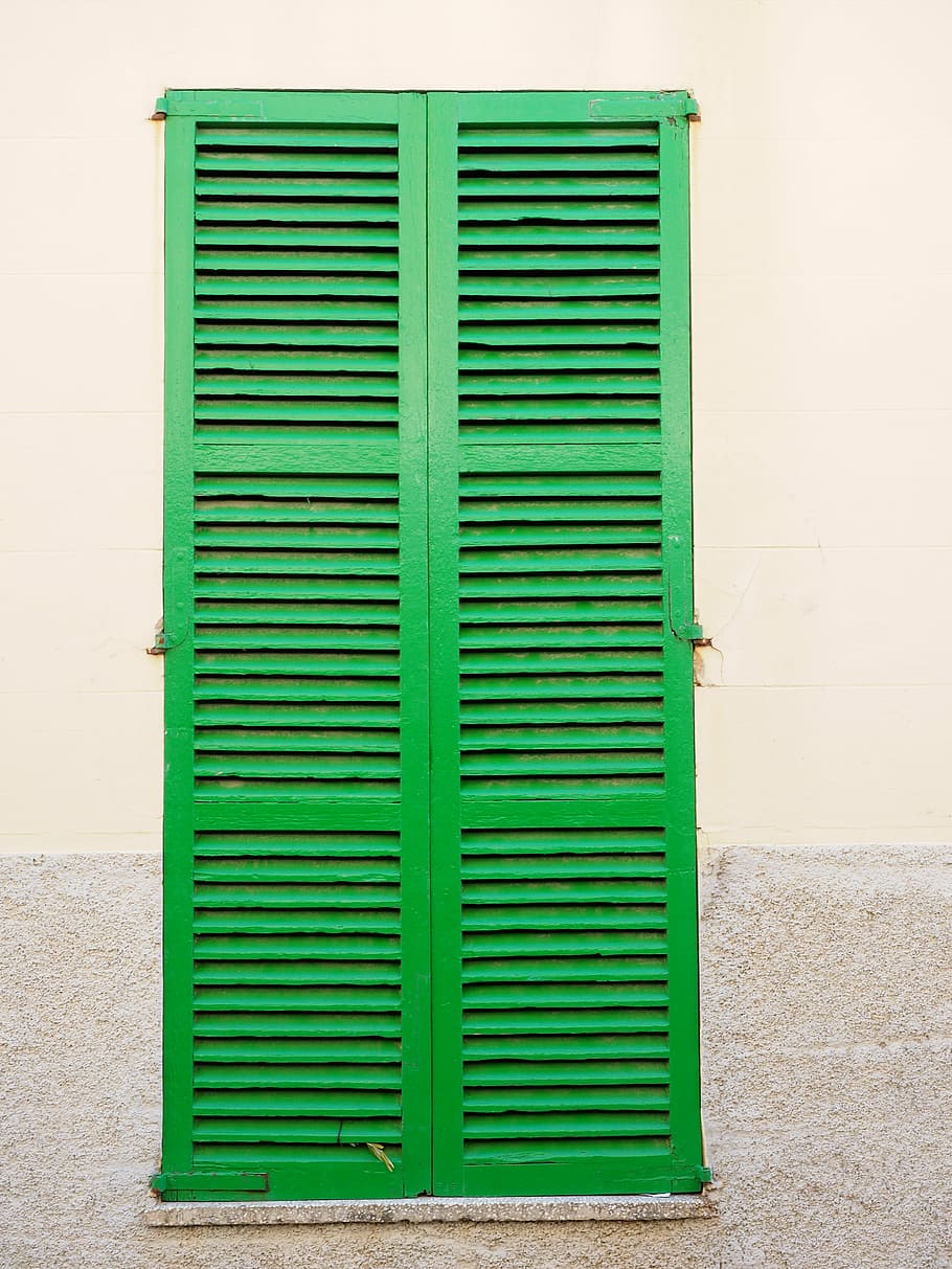 shutter, green, home, building, window, closed, green color HD wallpaper