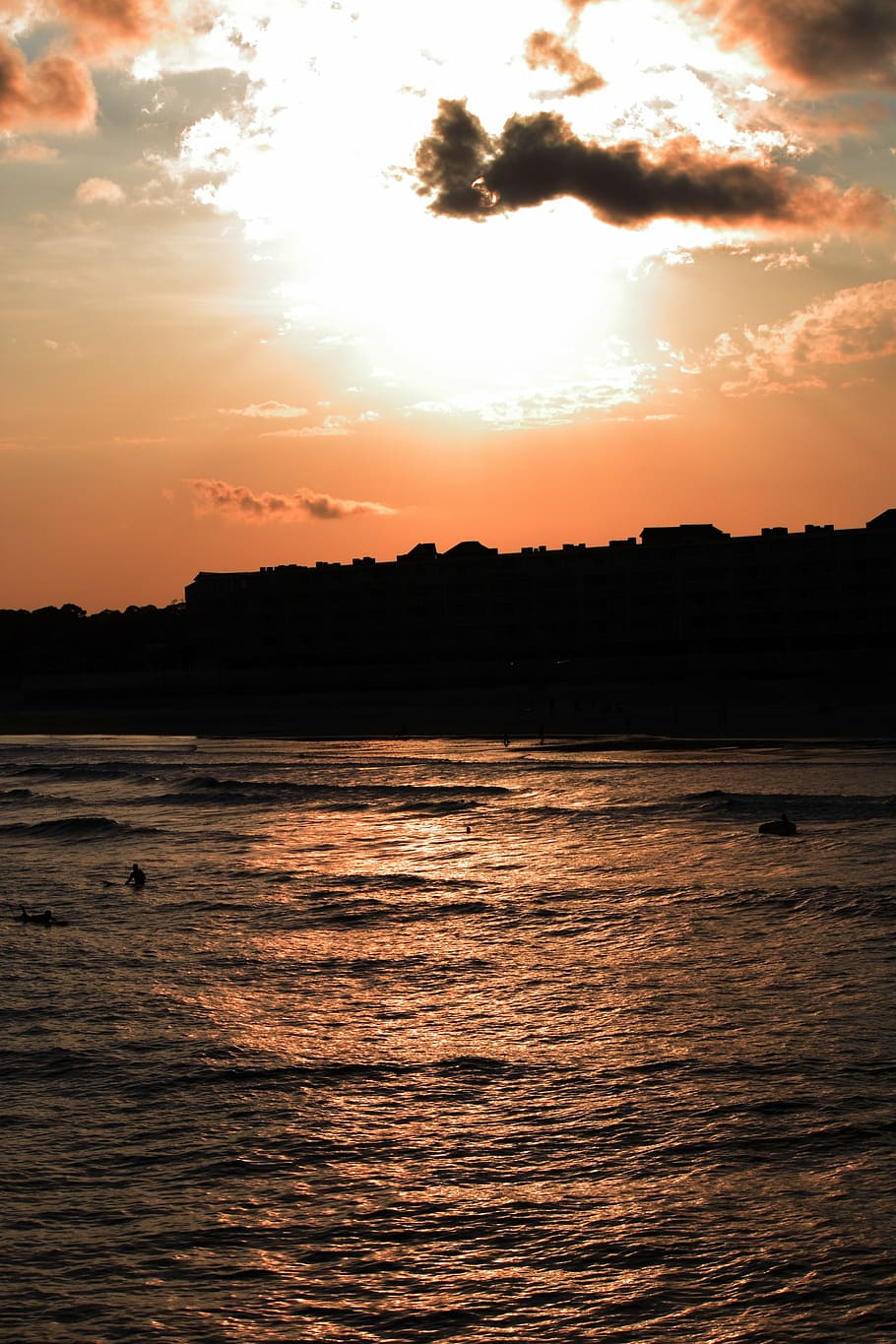 sunset, beach, sky, glow, romantic, dusk, water, reflection HD wallpaper