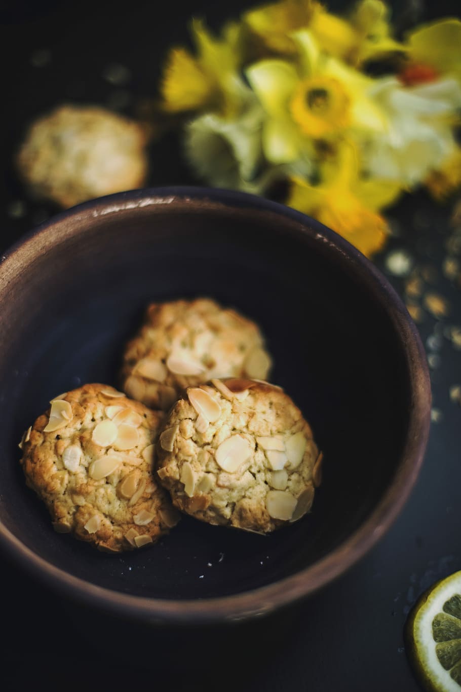 brown nuts on brown ceramic bowl, peanut cookies inside bowl HD wallpaper