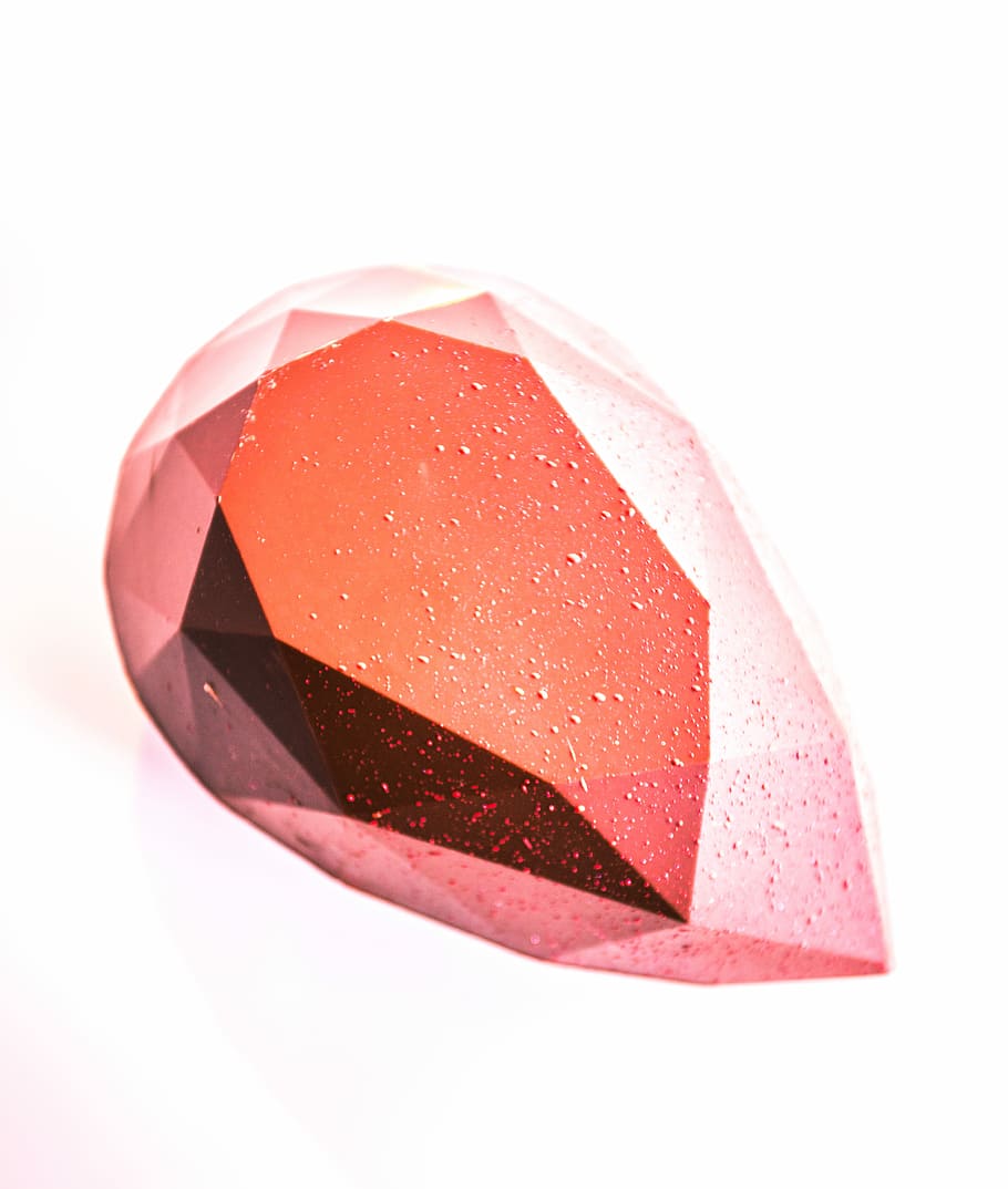 red gemstone, tear drop cut red gemstone, diamond, speckle, diamond egg