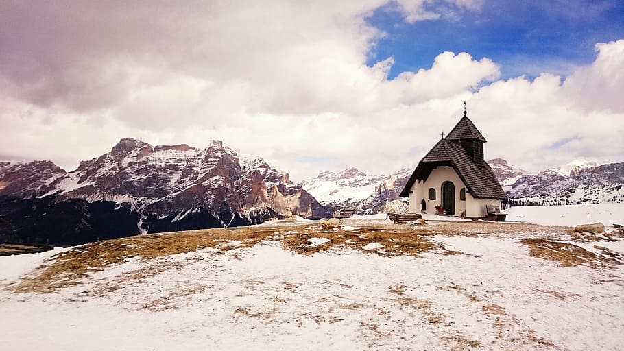 dolomites, mountains, snow, sky, clouds, alps, nature, landscape HD wallpaper
