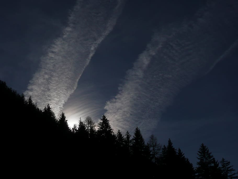 cloud, sun, sky, weather, contrail, cirrus, cirrus clouds, silhouette HD wallpaper