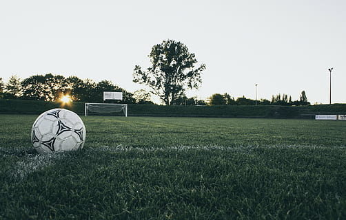 white soccer ball on grass field, green, grasses, still, items HD wallpaper