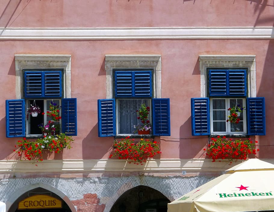 windows, blue, architecture, old town, built structure, building exterior HD wallpaper