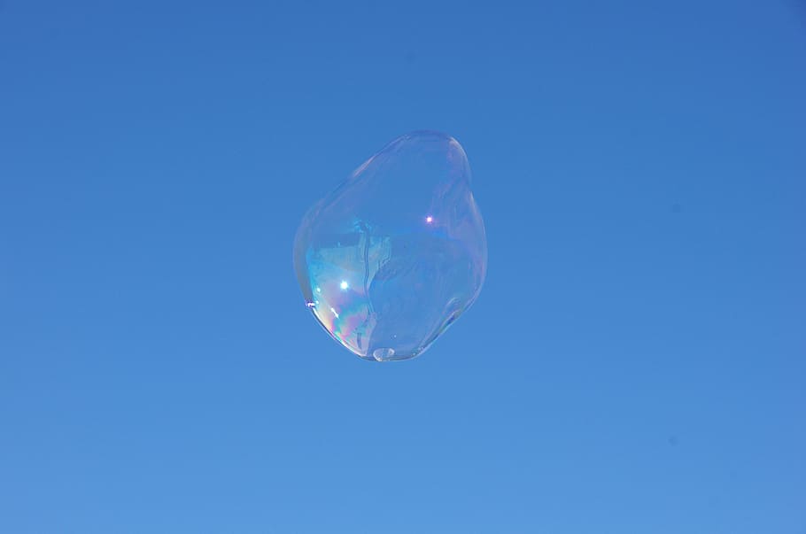 soap bubble, gigantic bubble, sky, blue, mid-air, clear sky HD wallpaper