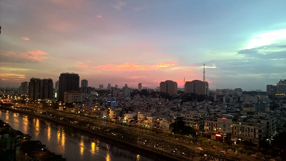 Sunset, City, Sky, architecture, cloud - sky, building exterior HD wallpaper